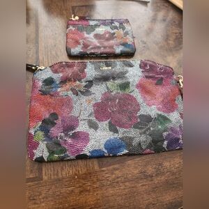 Lodis floral print reptile embossed leather wristlet clutch set